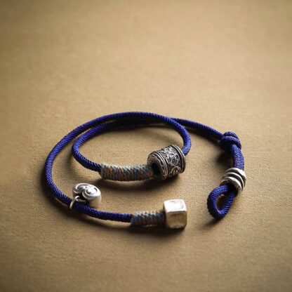 Handmade Tibetan Om Mani Padme Hum Carved Auspicious Amulet Double Wrap Rope Bracelet - 图片 2