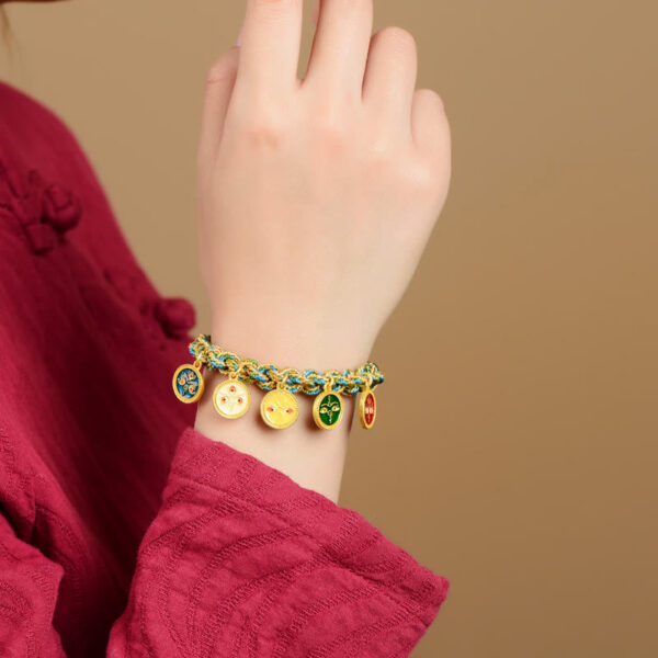 Tibetan Five God Of Wealth Luck Handcrafted Braid String Bracelet - 图片 4