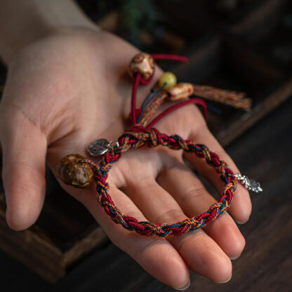 Buddha Stones Tibetan Handmade Colorful Thread 925 Sterling Silver Koi Fish Protection Strength String Bracelet - 图片 4