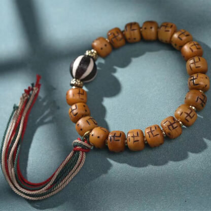 Natural Tibetan Camel Bone Swastika Dzi Bead Shankha Buddha Charm Kirtimukha Luck Protection Tassel Bracelet - 图片 10