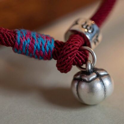 925 Sterling Silver Tibetan Handmade Om Mani Padme Hum Persimmon Charm Luck Protection Braided Bracelet - 图片 9