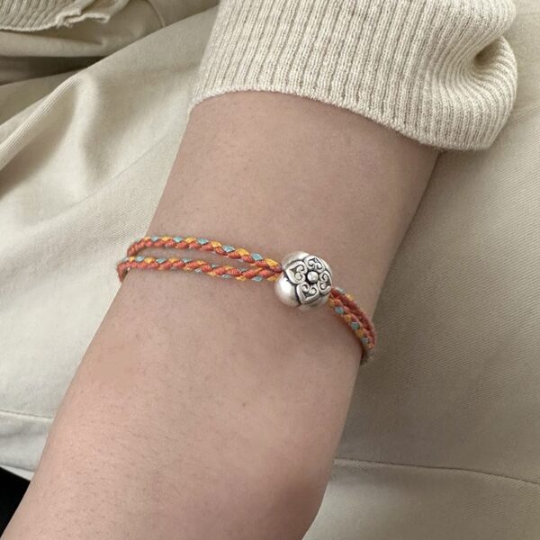 999 Sterling Silver Persimmon Luck Multicolored Braided Bracelet - 图片 15