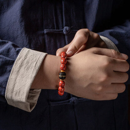 Buddha Stones Natural Cinnabar Ebony Calm Blessing Bracelet - 图片 4