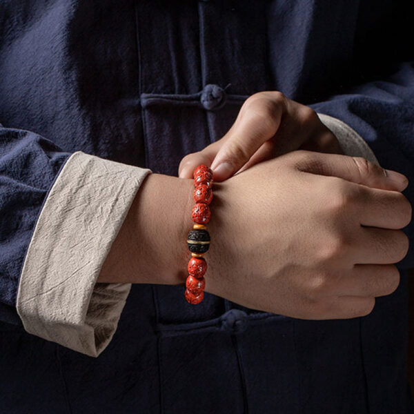 Buddha Stones Natural Cinnabar Ebony Calm Blessing Bracelet - 图片 4