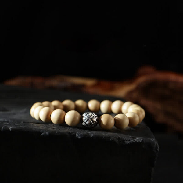 Buddha Stones Tibet Peach Wood Lotus Cinnabar Bagua Yin Yang Luck Wealth Bracelet - 图片 9