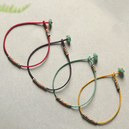 Tibetan Handmade Green Aventurine Luck Protection Braided Rope Bracelet - 图片 2