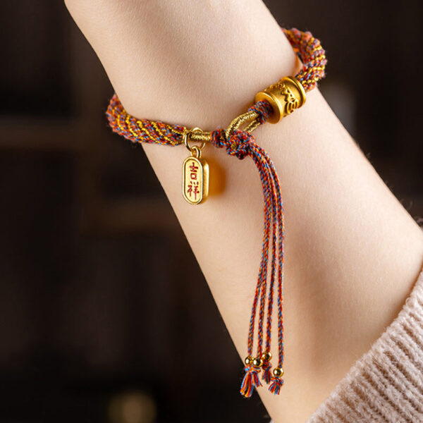 Handmade Multicolored Tibetan Om Mani Padme Hum Ruyi Auspicious Charm Braided Bracelet - 图片 3