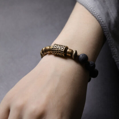 Buddha Stones Lava Rock Stone Rainbow Obsidian Copper Support Healing Bracelet - 图片 7