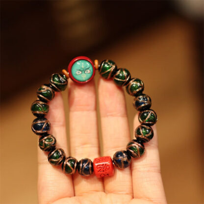 Buddha Stones Tibetan Gold Swallowing Beast Family Five God Of Wealth Thangka Fortune Bead Bracelet - 图片 14