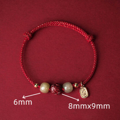 14K Gold Plated Hetian Jade Cinnabar Lotus Luck Handcrafted Rope Bracelet - 图片 5