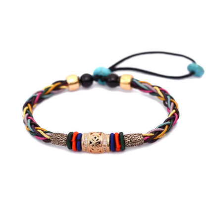 Buddha Stones Tibetan Handmade Eight Thread Knot Copper Coin Luck Weave String Bracelet - 图片 9