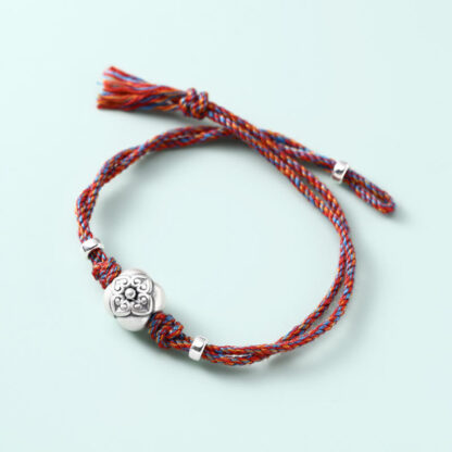 999 Sterling Silver Persimmon Luck Multicolored Braided Bracelet - 图片 24