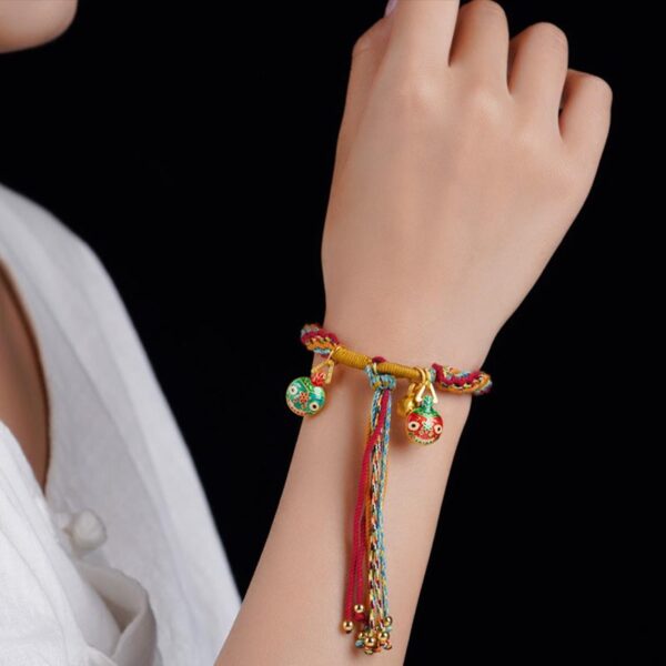 Gold Swallowing Beast Family Luck Reincarnation Knot Braid Colorful String Bracelet - 图片 6