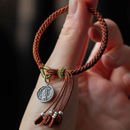 Handmade 925 Sterling Silver Five Directions Gods of Wealth Luck Protection String Braid Bracelet - 图片 3
