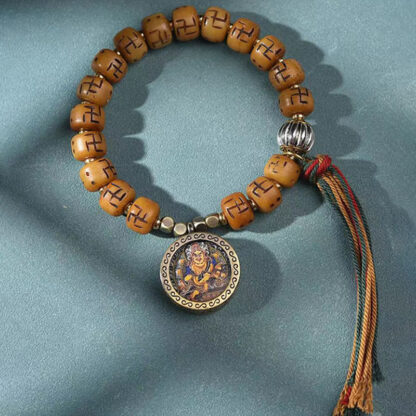 Natural Tibetan Camel Bone Swastika Dzi Bead Shankha Buddha Charm Kirtimukha Luck Protection Tassel Bracelet - 图片 8