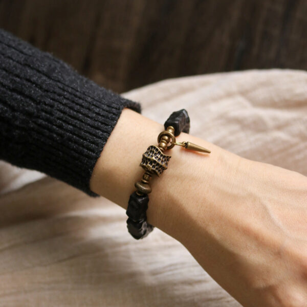 Buddha Stones Ebony Wood Copper Balance Protection Couple Bracelet - 图片 4