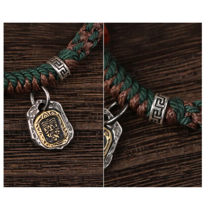 Handmade Tibetan Silver 925 Sterling Silver Zakiram Goddess of Wealth Camel Bone Protection Braided Bracelet - 图片 15