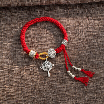 Handmade Tibetan Om Mani Padme Hum Fu Character Luck Fortune Braided Bracelet - 图片 5