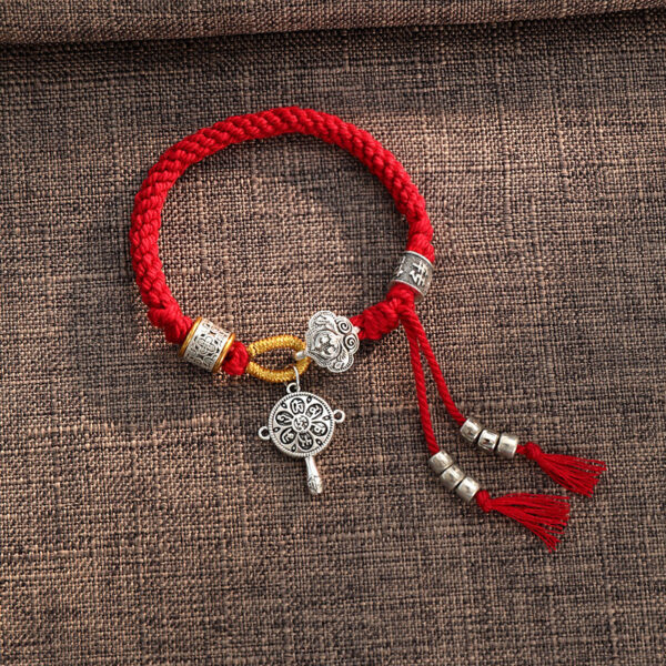 Handmade Tibetan Om Mani Padme Hum Fu Character Luck Fortune Braided Bracelet - 图片 5