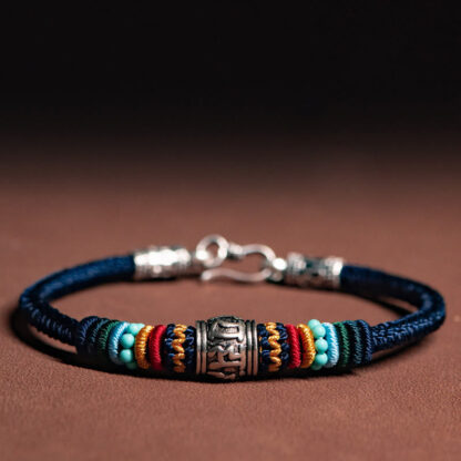 Handmade 925 Sterling Silver Tibetan Om Mani Padme Hum Purity Braided Bracelet - 图片 8