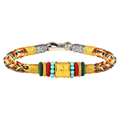 Buddha Stones Tibet 999 Gold Om Mani Padme Hum Handmade Eight Thread Peace Knot Luck Bracelet - 图片 15