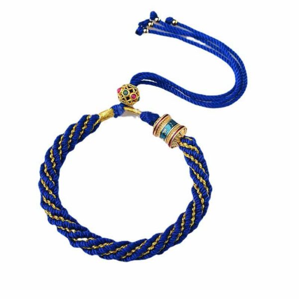 Buddha Stones Tibetan Handmade Luck Thangka Prayer Wheel Charm Weave String Bracelet - 图片 12