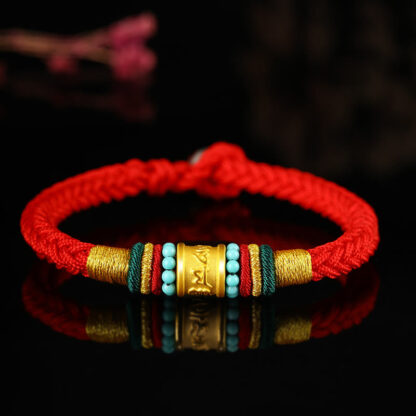 Buddha Stones Tibet 999 Gold Om Mani Padme Hum Handmade Eight Thread Peace Knot Luck Bracelet - 图片 6
