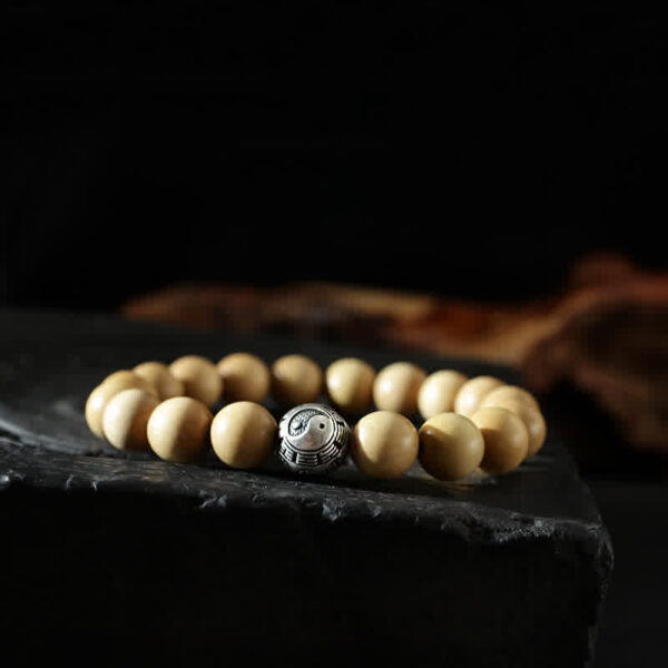 Buddha Stones Tibet Peach Wood Lotus Cinnabar Bagua Yin Yang Luck Wealth Bracelet - 图片 11