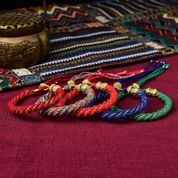 Buddha Stones Tibetan Handmade Luck Thangka Prayer Wheel Charm Weave String Bracelet - 图片 2