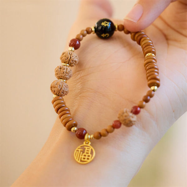 Tibetan Bodhi Seed Black Onyx Smoky Quartz Om Mani Padme Hum Fu Character Wealth Bracelet - 图片 2