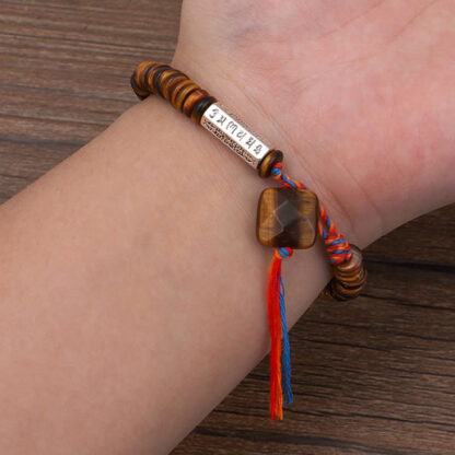 Buddha Stones Tibetan Tiger Eye Om Mani Padme Hum Protection Power Bracelet - 图片 5