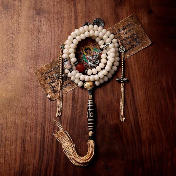 Buddha Stones Tibet 108 Mala Beads Bodhi Seed Bagua Vajra Dzi Bead Gray Agate Wealth Bracelet - 图片 11