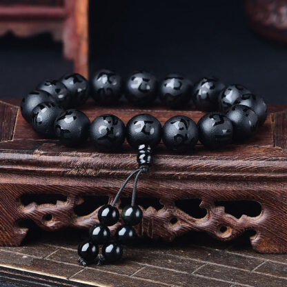 Tibet White Crystal Black Onyx Om Mani Padme Hum Meditation Bracelet - 图片 13