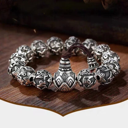 Tibetan Om Mani Padme Hum Carved Alloy Beads Amulet Bracelet - 图片 9