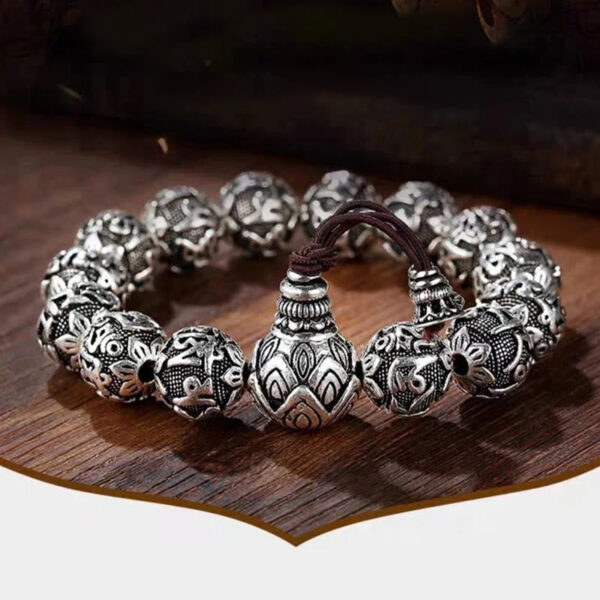 Tibetan Om Mani Padme Hum Carved Alloy Beads Amulet Bracelet - 图片 9