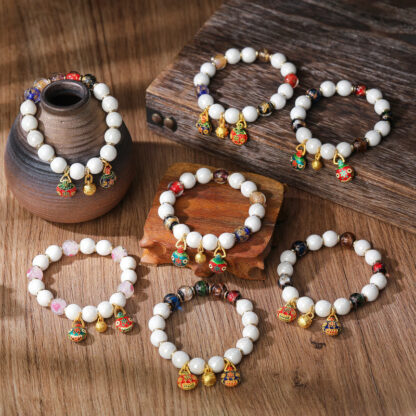Gold Swallowing Beast Family Charm Liuli Glass Colorful Porcelain Bead Luck Bracelet - 图片 2