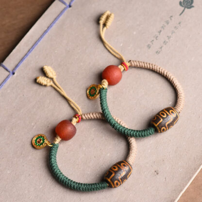Handmade Tibetan Nine-Eye Dzi Bead Wealth Rope Bracelet - 图片 7