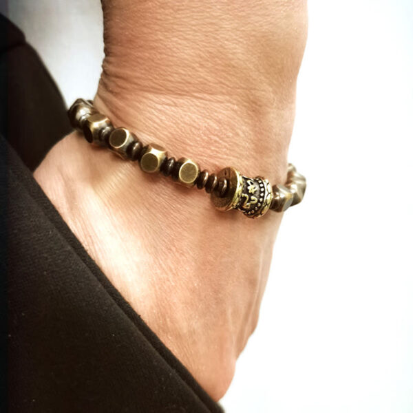 Tibetan Om Mani Padme Hum Carved Copper Brass Amulet Focus Bracelet - 图片 13