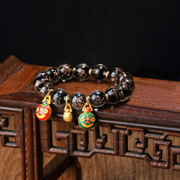 Gold Swallowing Beast Family Charm Luminous Fluorescent Liuli Glass Bead Success Bracelet - 图片 24