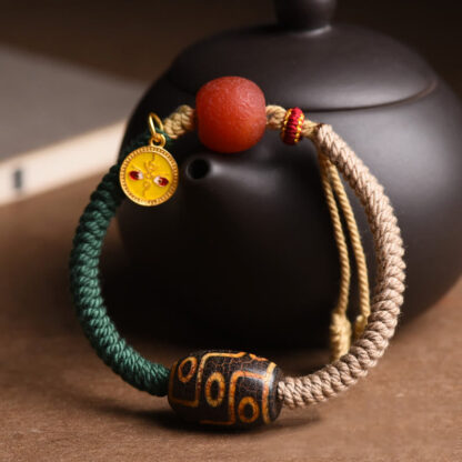 Handmade Tibetan Nine-Eye Dzi Bead Wealth Rope Bracelet - 图片 2