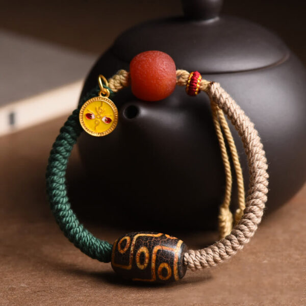 Handmade Tibetan Nine-Eye Dzi Bead Wealth Rope Bracelet - 图片 2