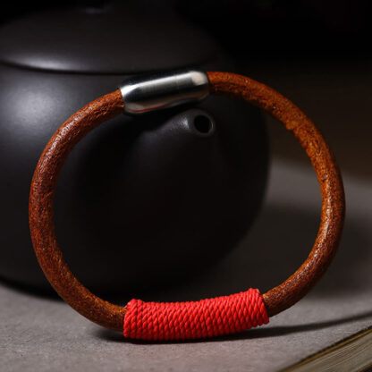 Tibetan Leather Handmade Five Elements Luck Braid String Buckle Bracelet - 图片 14