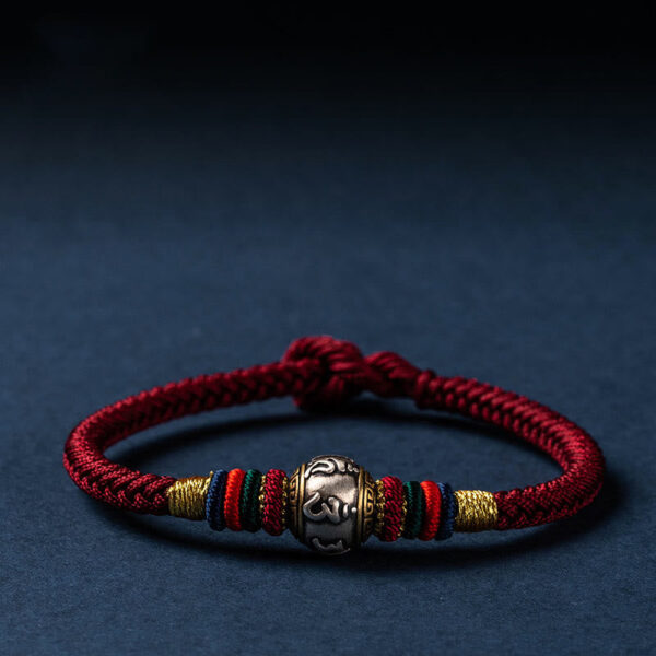 925 Sterling Silver Tibet Handmade Om Mani Padme Hum Luck Protection King Kong Knot Braided Bracelet