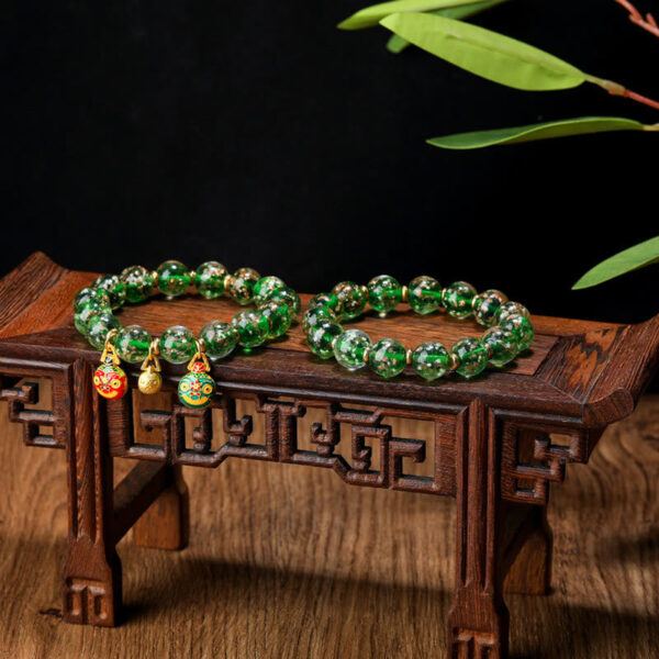 Gold Swallowing Beast Family Charm Luminous Fluorescent Liuli Glass Bead Success Bracelet - 图片 19