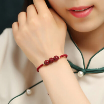 Handmade Cinnabar Om Mani Padme Hum Engraved Beads Blessing Braided Bracelet - 图片 2