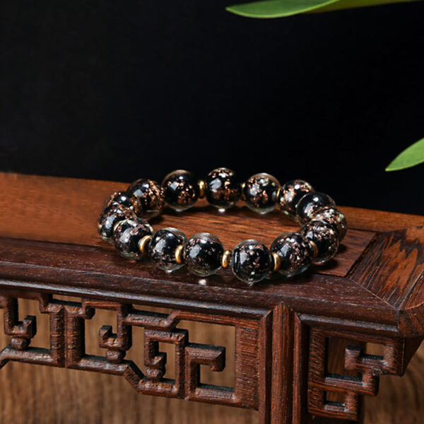 Gold Swallowing Beast Family Charm Luminous Fluorescent Liuli Glass Bead Success Bracelet - 图片 23