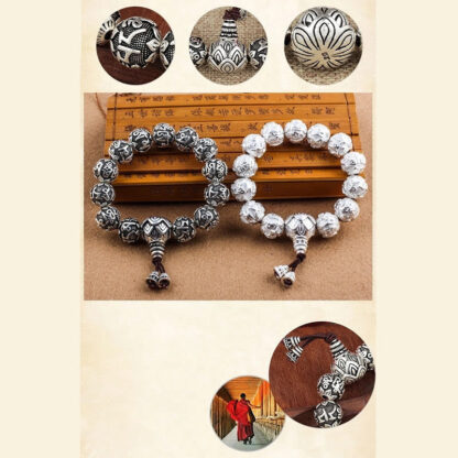 Tibetan Om Mani Padme Hum Carved Alloy Beads Amulet Bracelet - 图片 16