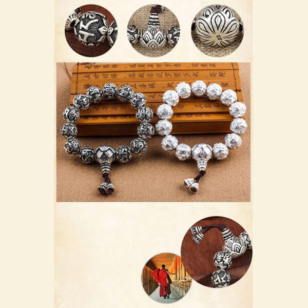 Tibetan Om Mani Padme Hum Carved Alloy Beads Amulet Bracelet - 图片 16