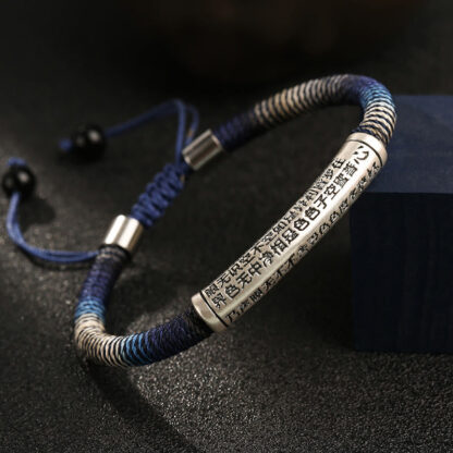 999 Sterling Silver Heart Sutra Calm Handmade Braided Bracelet - 图片 3