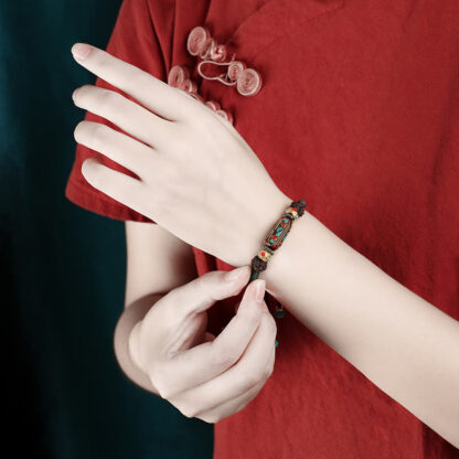 Buddha Stones Handmade Tibetan Turquoise Om Mani Padme Hum Strength Braided Bracelet - 图片 11